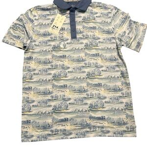 Walter Hagen Scenic Print Polo Shirt with Blue Collar small